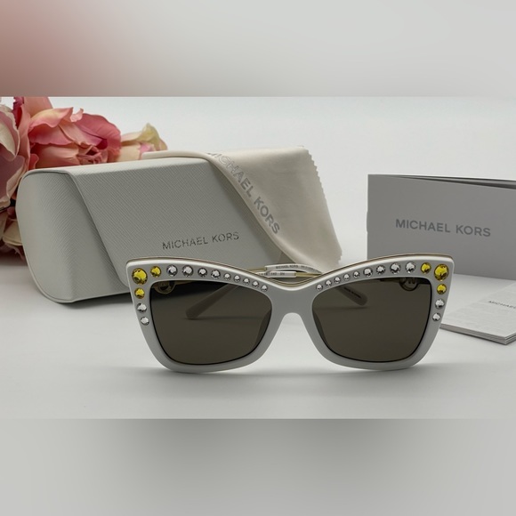 Michael Kors White Gold Crystal Cat Eye Sunglasses - Picture 10 of 16